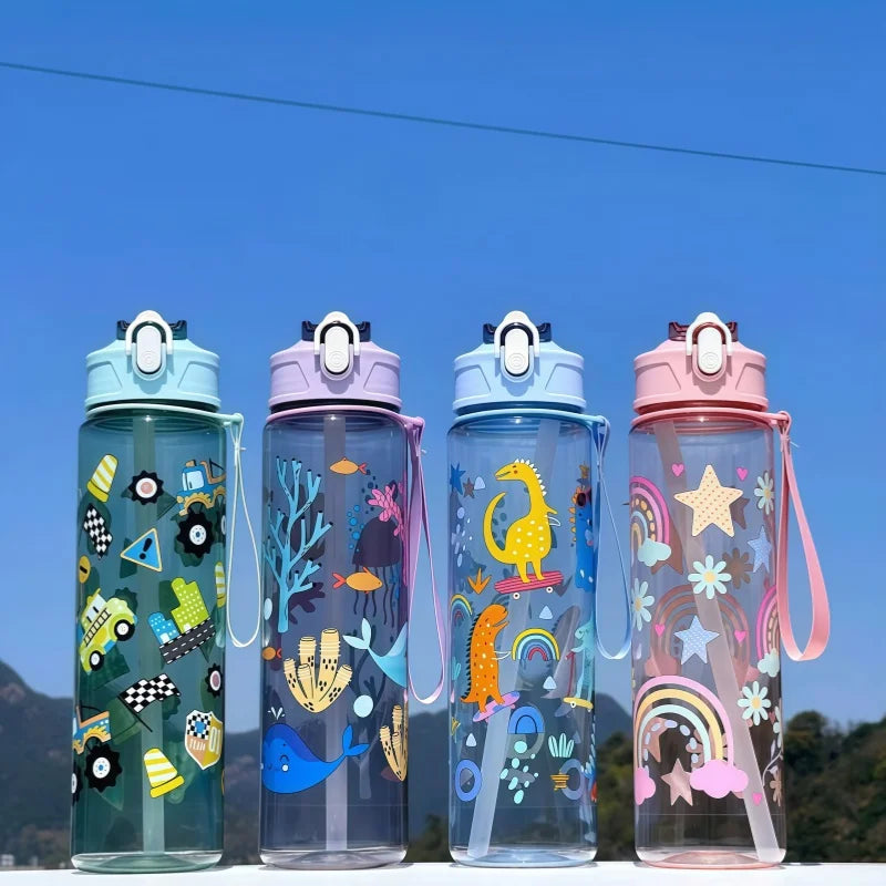 750ml Kids Water Bottle with Silicone Straw Leakproof Summer Sippy Cup