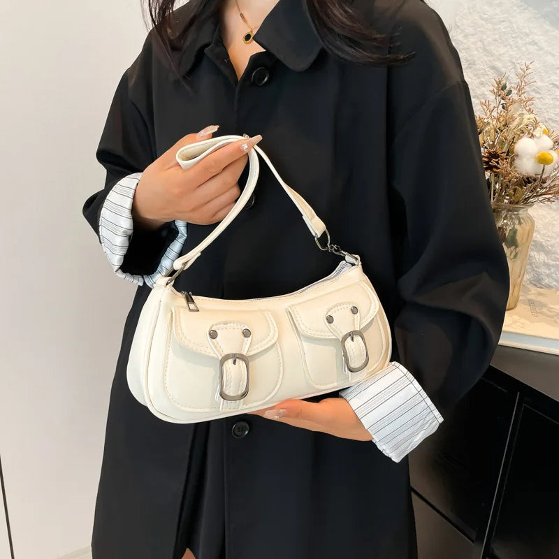 PU Leather Women's Shoulder Bag Small Double Pocket Crossbody Purse