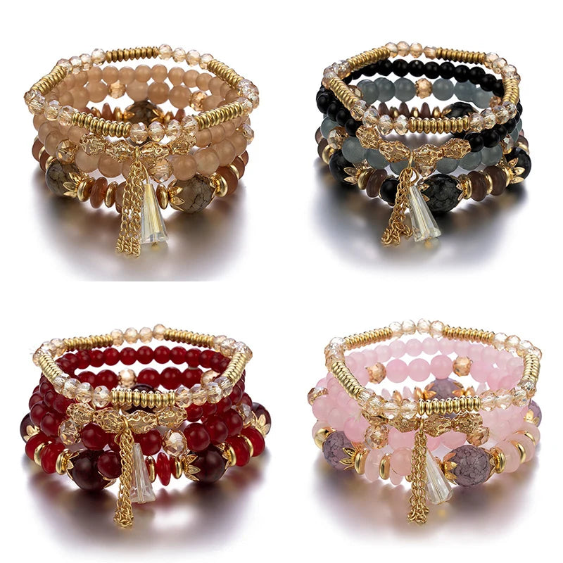 Colorful Tassel Charm Beads Bracelet Set for Women Bohemian Jewelry
