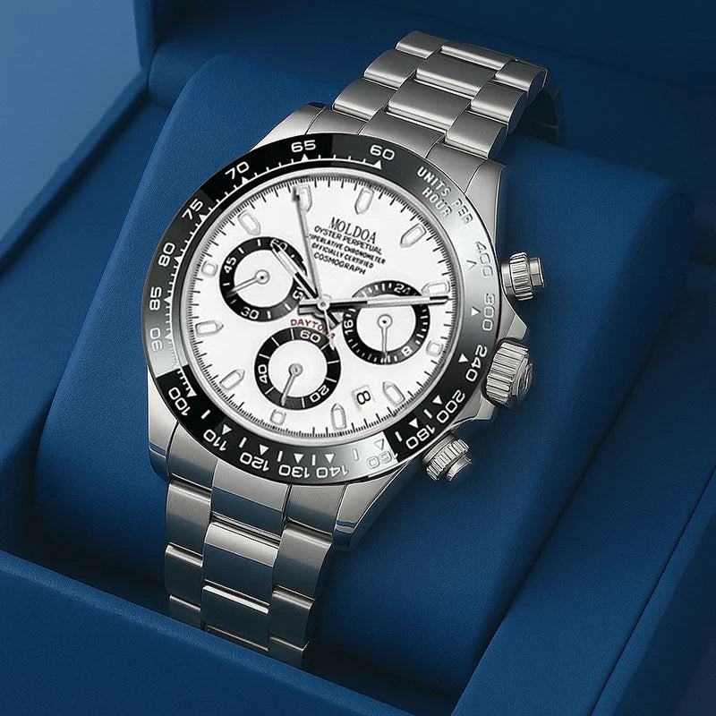 Men's Multifunctional Quartz Watch with Dot and Line Display - Silver