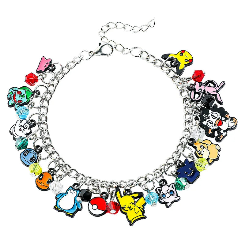 Cute Kawaii Charm Bracelet for Women and Girls - Cartoon Pikachu Squirtle Mew Meowth Jewelry Gift