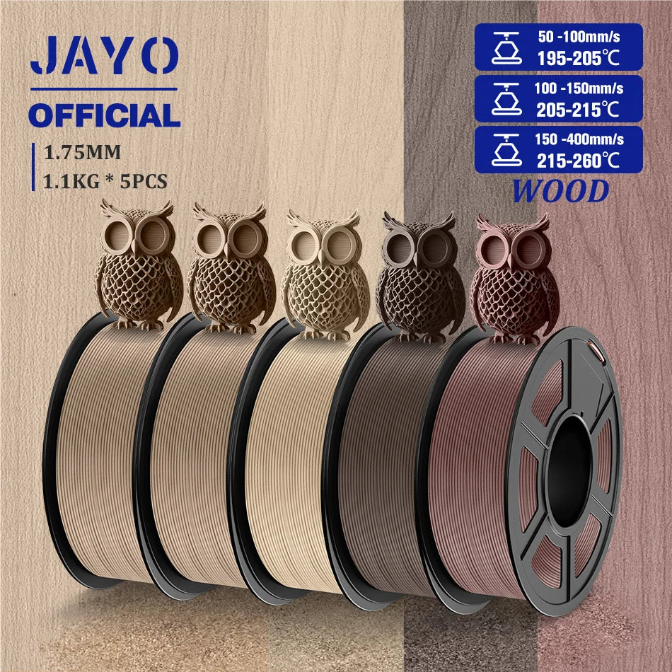 3D Printer Filament Set PLA PETG Silk Wood Marble 1.75mm 5 Rolls 1.1KG