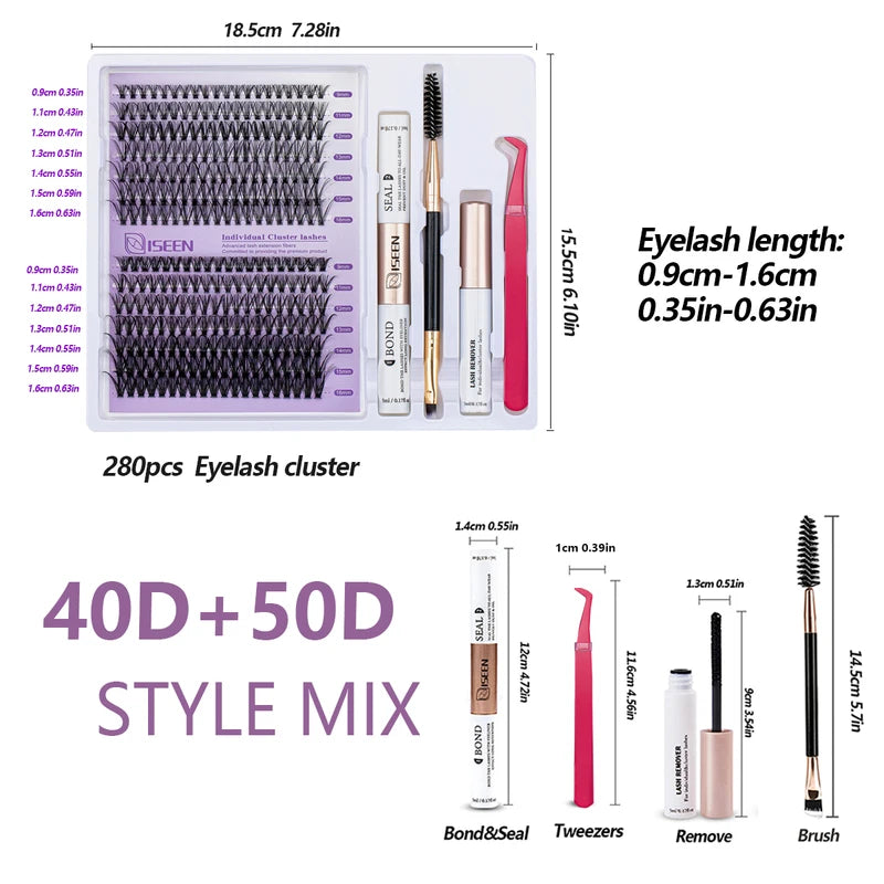 DIY Lash Extension Kit with Clusters, Bond & Seal Remover, Tweezers & Brush - Multiple Colors