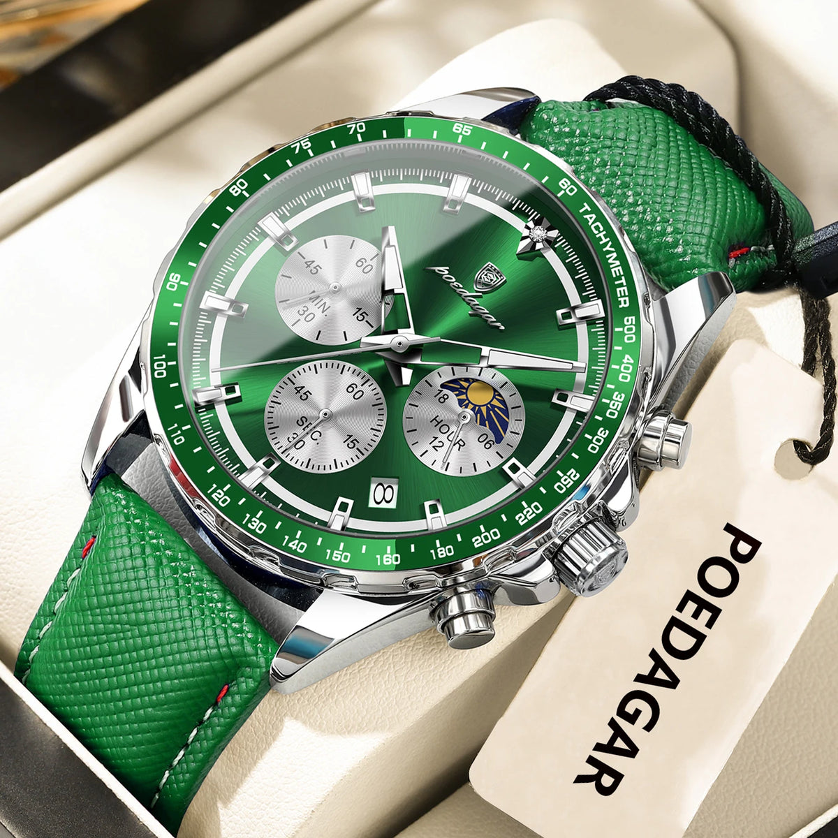 Men's Waterproof Luminous Chronograph Sport Wristwatch with Leather Strap