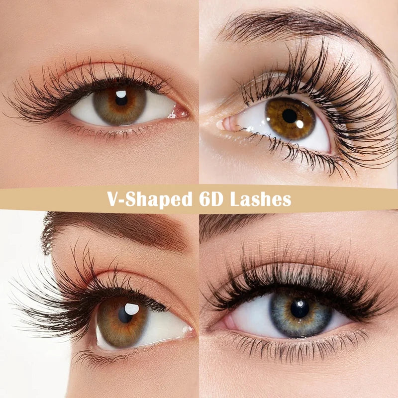 V-Shaped 6D False Eyelash Extensions Matte Black 12 Rows for Natural Volume