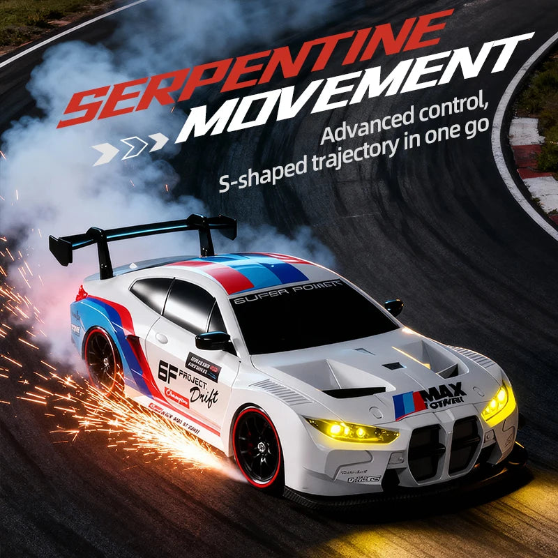 High Speed 1:24 Scale 4WD Remote Control Drift Car with Lights & Replaceable Tires