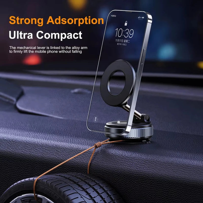 Magnetic Car Phone Mount with Vacuum Suction Stand for Live Streaming and Navigation