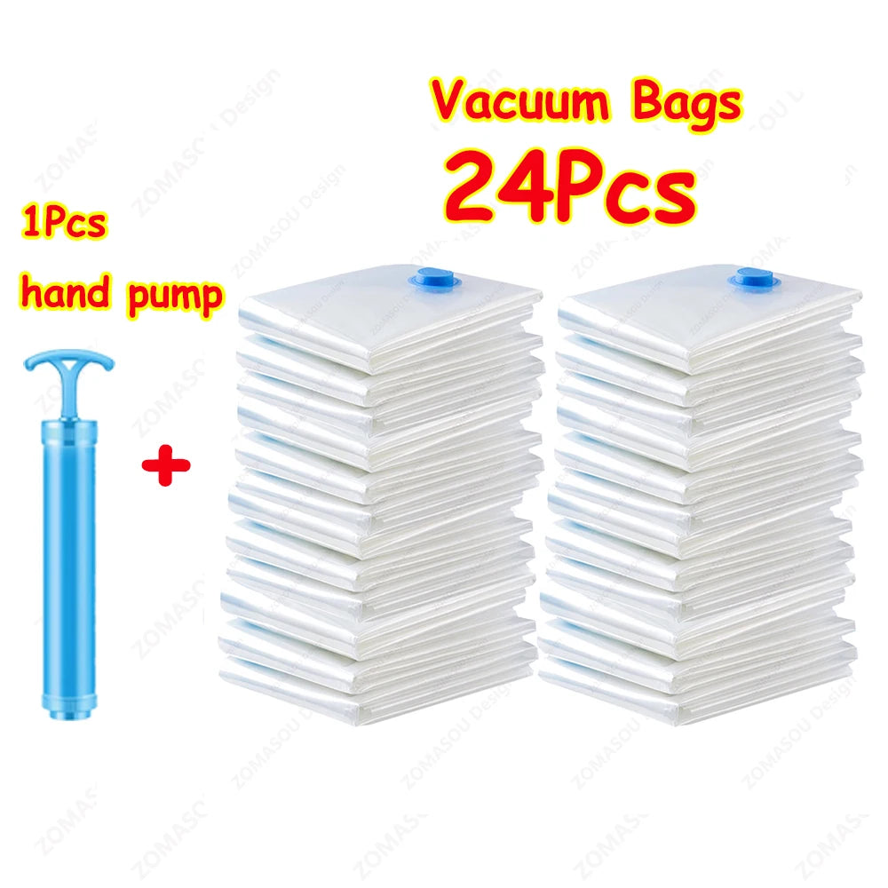 Reusable Vacuum Storage Bags with Hand Pump – Space Saving, Durable Organizers for Clothes & Travel