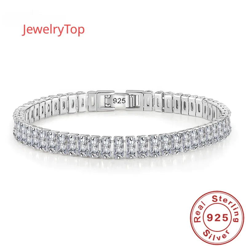 Elegant Sterling Silver Zircon Crystal Bracelet for Women Girls 18CM Jewelry