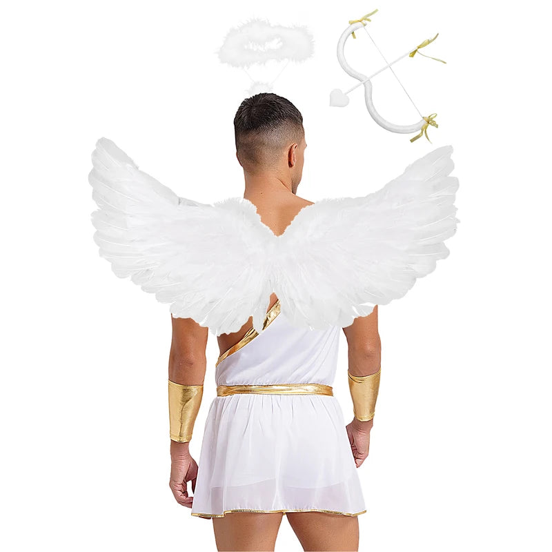 Angel Cosplay Costume Set for Women Men Halloween Valentine Party Dress Feather Wings