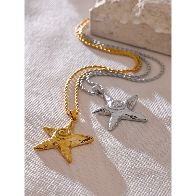 Starfish Pendant Necklace Stainless Steel 18K Gold PVD Plated Statement Jewelry