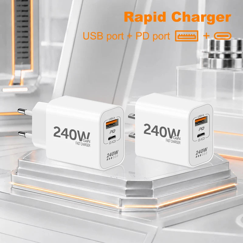 240W GaN USB C Fast Charger for iPhone, Xiaomi, iPad - Worldwide Plug Options