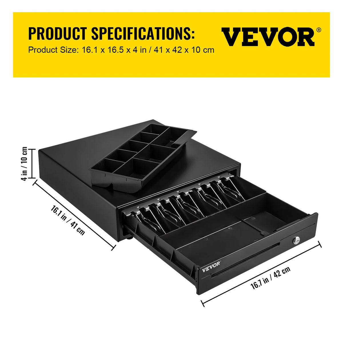 16-Inch Heavy Duty Cash Register Drawer with Removable Coin Compartments - Compatible with POS Systems