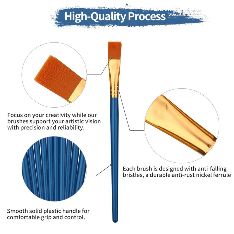 10-Piece Multicolor Paint Brush Set for Artists & Crafts - Nylon Hair