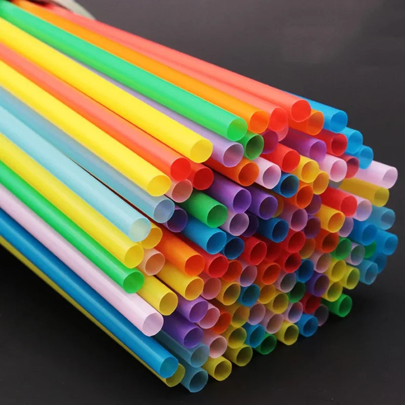 100 Pcs Colorful Reusable Plastic Drinking Straws for Parties & Events