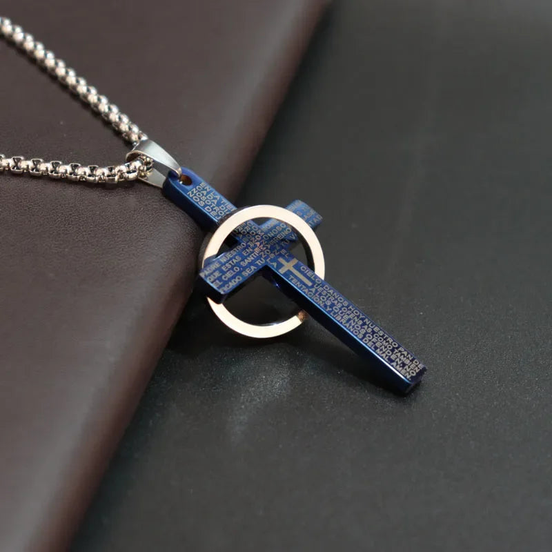 Simple Cross with Circle Pendant Necklace Unisex Stainless Steel Chain Jewelry