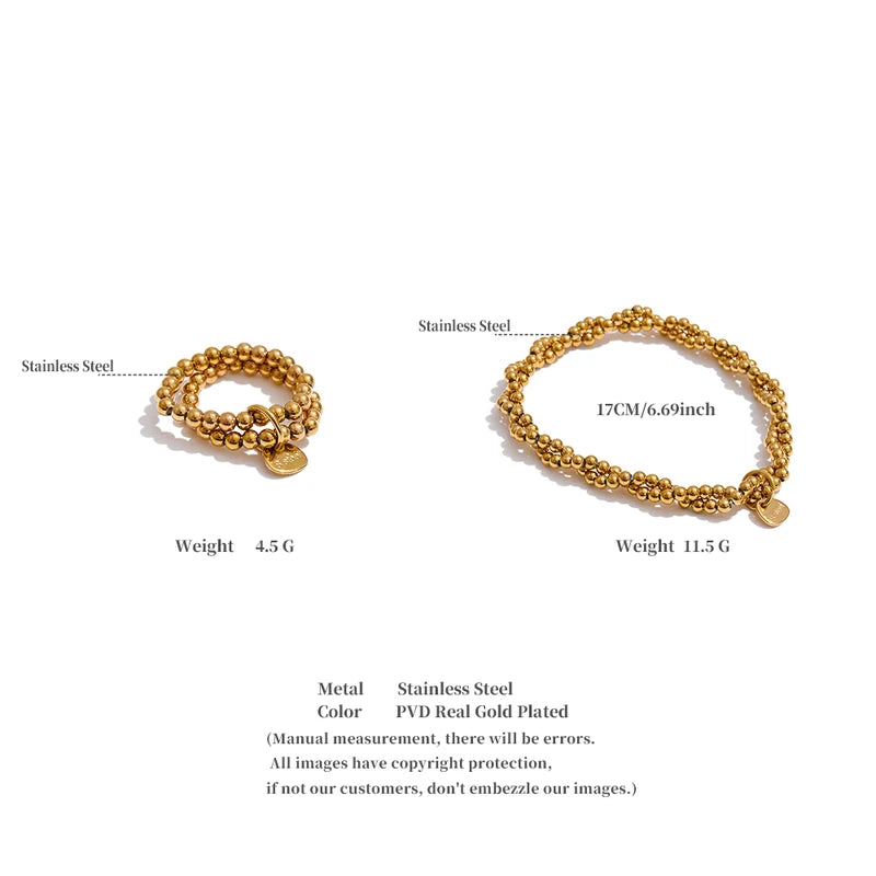Handmade Beads Jewelry Elastic Bracelet Ring Set Waterproof Summer Fashion