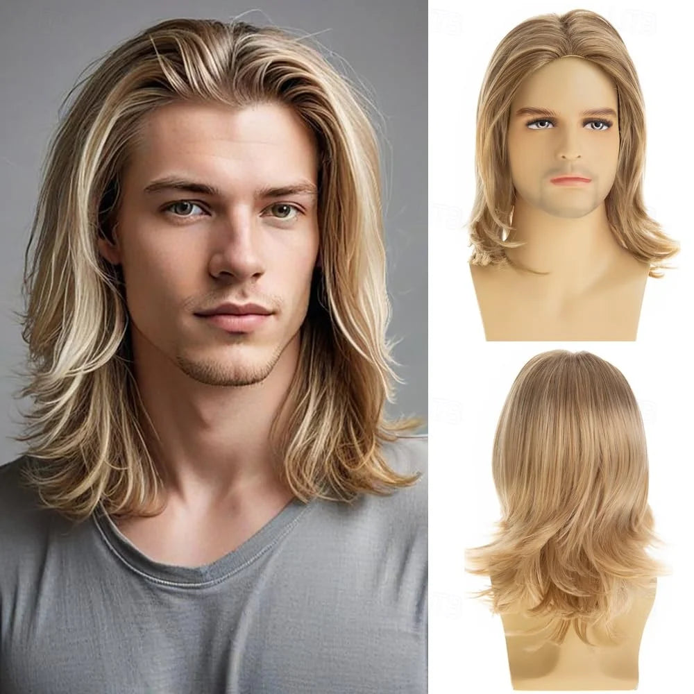 Men's Blonde Synthetic Wig Short Layered Cosplay Costume Party Wigs