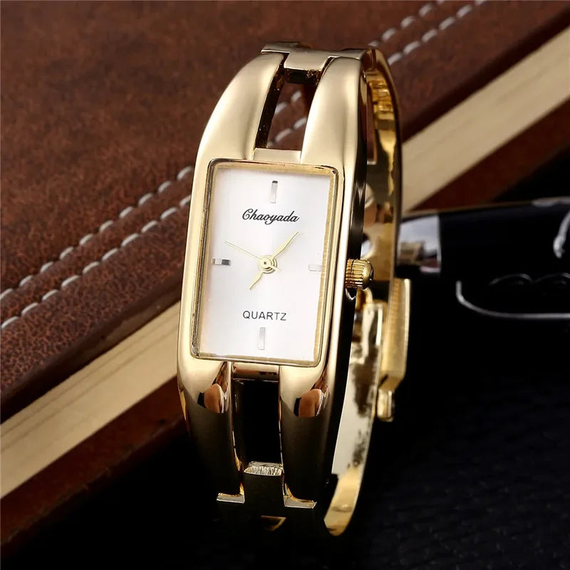 Luxury Rectangle Women Bangle Watch - Elegant Gold, White, Black Dial