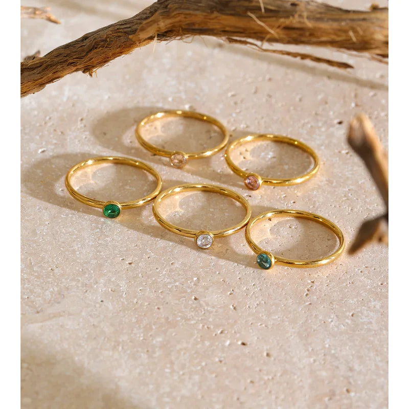 Delicate Stainless Steel CZ Ring Set with Zirconia Layered Design - Multiple Colors