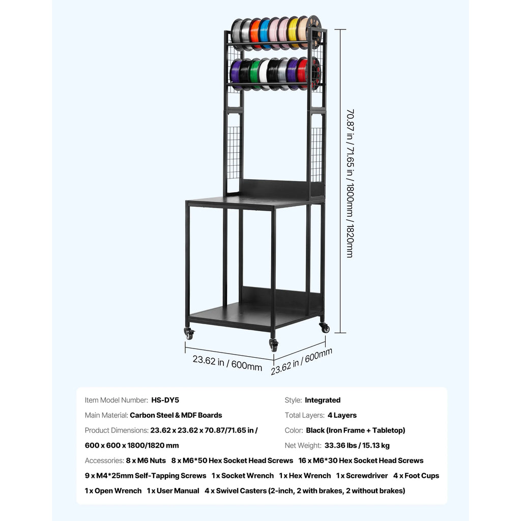 3D Printer Filament Storage Rack with Wheels - Multi-Tier Organizer for Office & Workshop