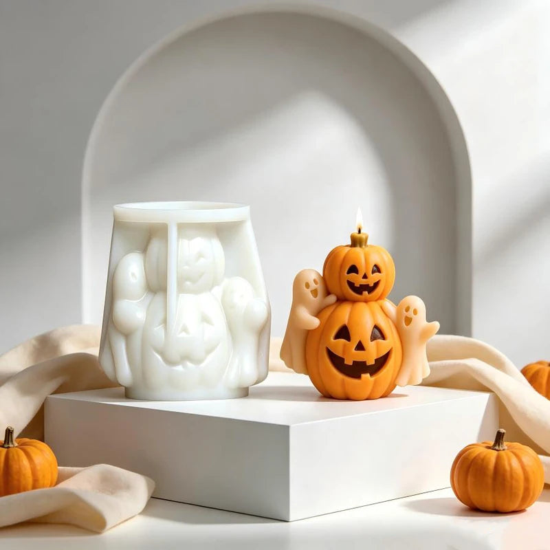 Happy Pumpkin Ghost Silicone Candle Mold for Halloween Decor and Crafts