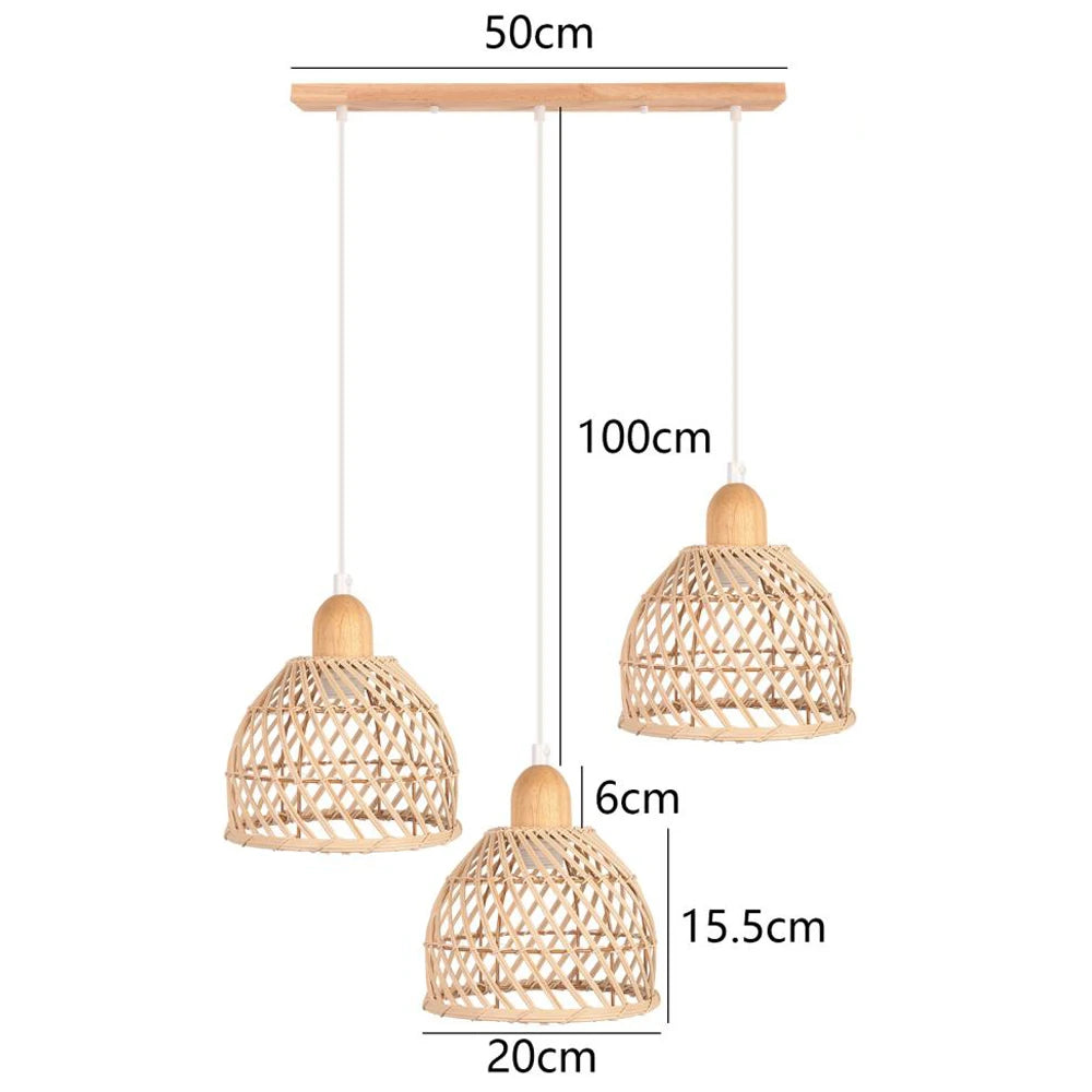 Vintage Bamboo Wicker Rattan Pendant Light Shade - Hanging Ceiling Lamp for Living Room & Kitchen