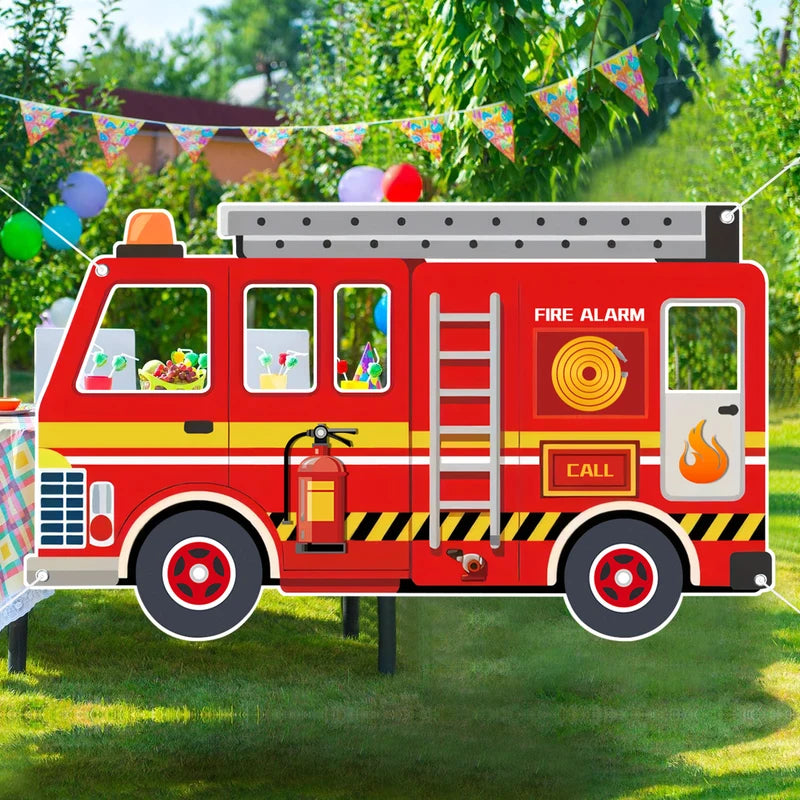 Fire Truck Hollowed Out Photography Props for Fireman Theme Birthday Party Decor