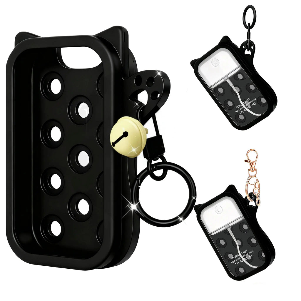 Portable Hand Sanitizer Mist Case with Keyring, Silicone Cat Design, Fits 30ml Spray, Multiple Colors