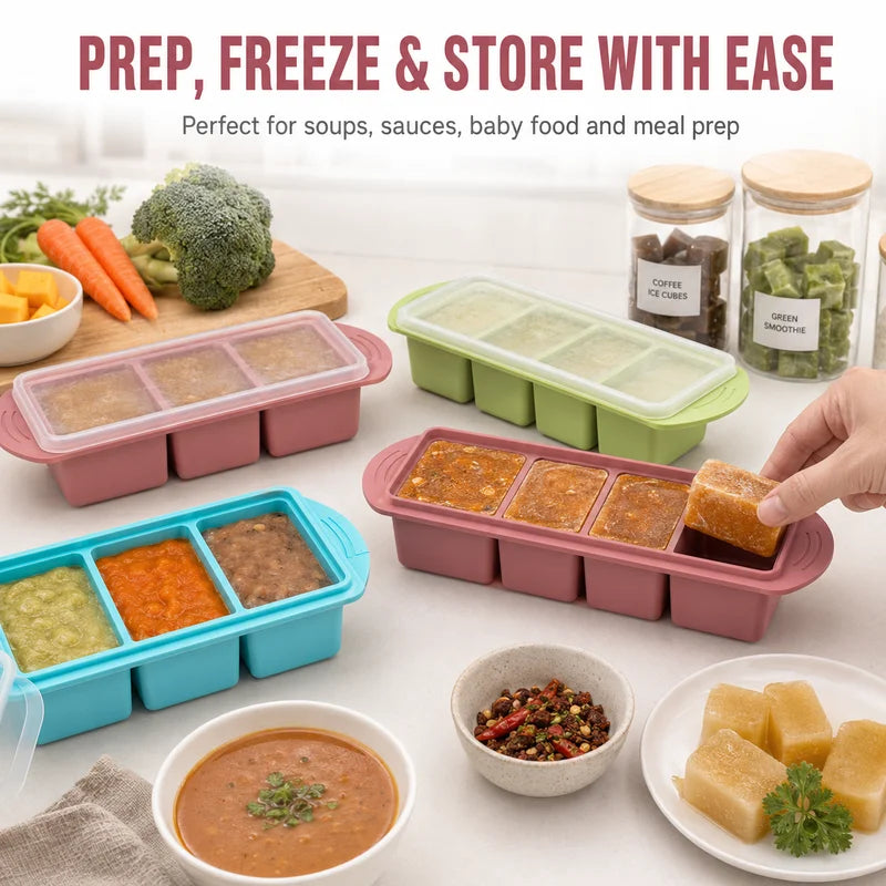 Large Silicone Food Freezing Tray with Lid - Meal Prep & Portion Control