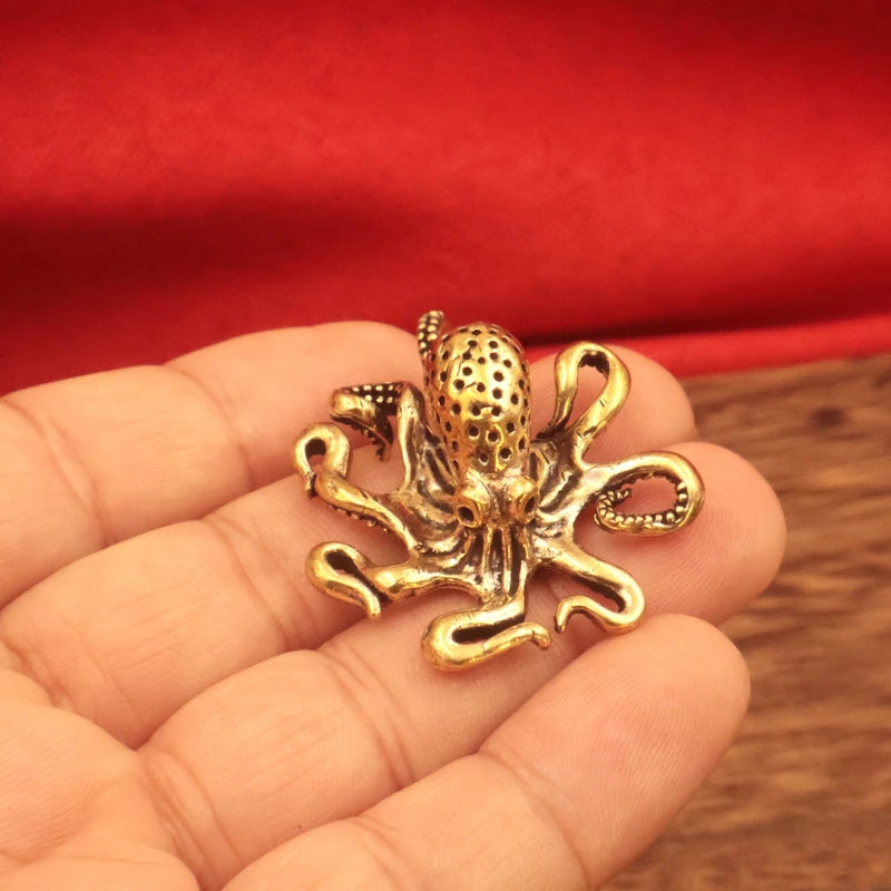 Antique Bronze Brass Octopus Home Decor - Small Keychain Ornament, Versatile Craft Accessory