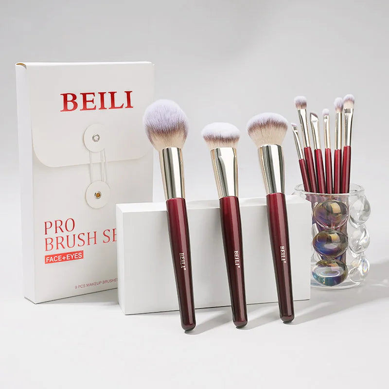9-Piece Eyeshadow Brush Set - Synthetic Makeup Brushes for Liquid, Cream & Powder