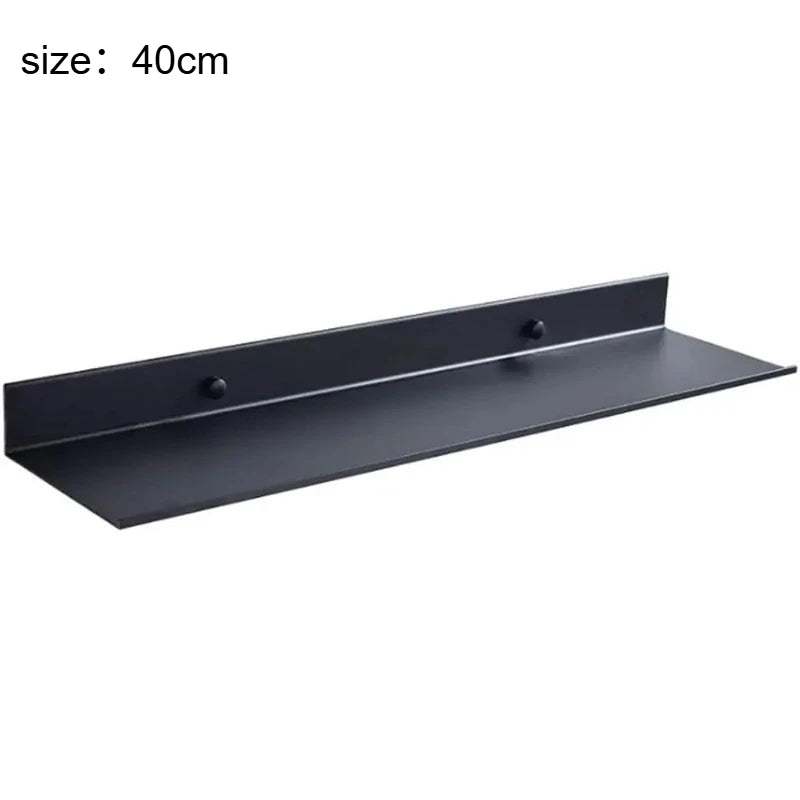 Modern Wall Shelf Bathroom Kitchen Storage Rack Black 15-50cm No Drill