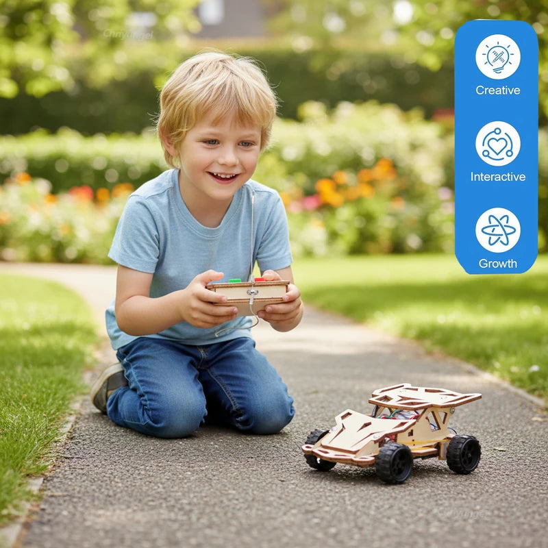 DIY Wooden Remote Control Car Kit - Four-Wheel Drive Racing STEM Toy for Teens
