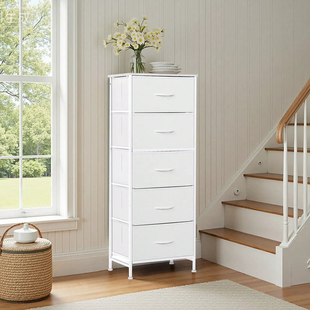 5-Drawer Bedroom Dresser with Wood Top & Steel Frame - Sturdy Closet Organizer