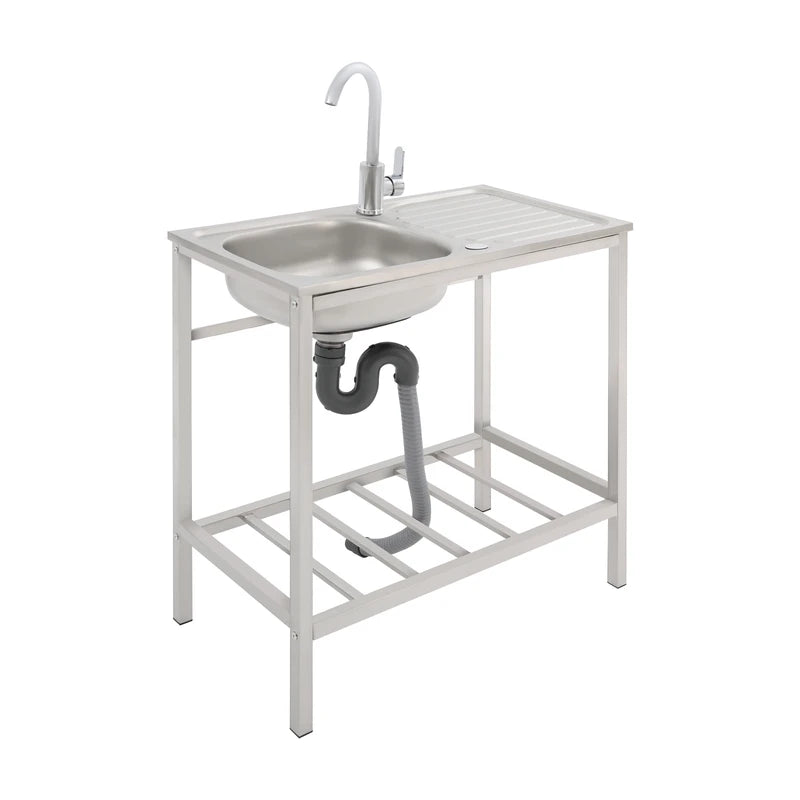 Commercial Kitchen Sink with Operation Countertop and 360° Faucet, Large Single Bowl Stainless Steel