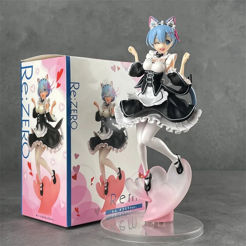 Anime Rem Cat-Eared Scene Figurine Set - Model Collection, Non-Boxed