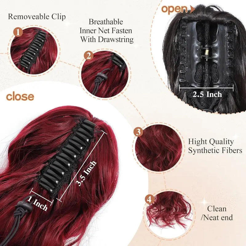 Synthetic Ponytail Extension with Claw Clip - Wavy Curly Hair Pieces for Women