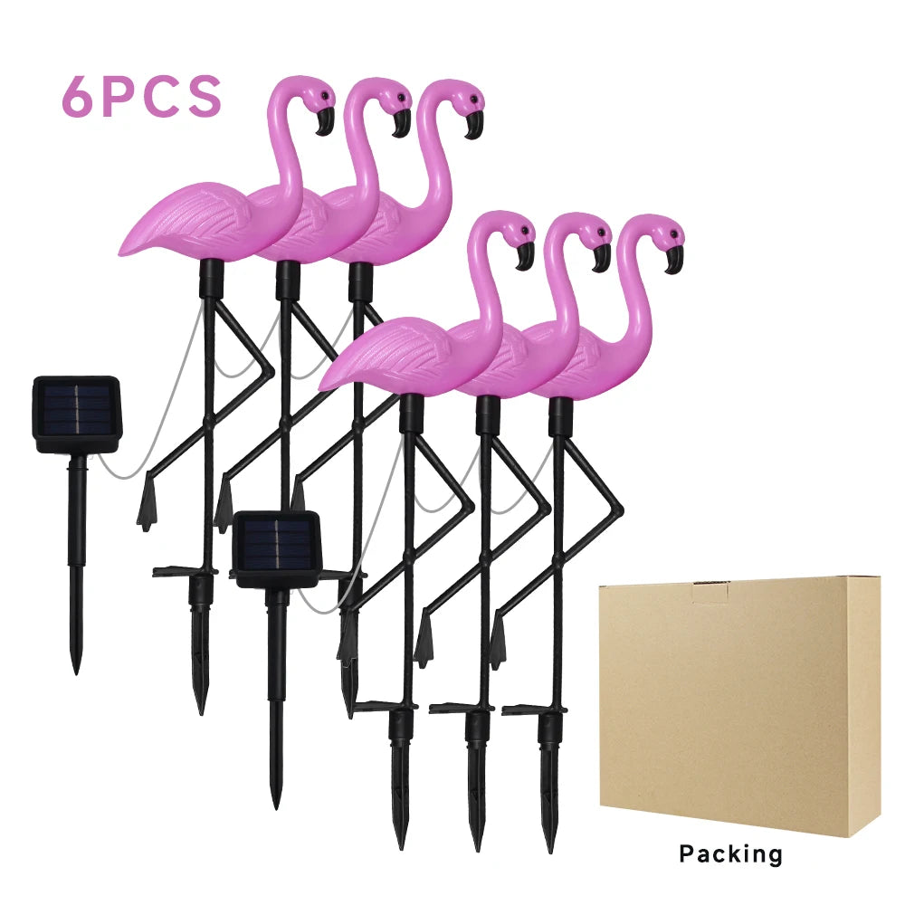 Outdoor Solar Flamingo Pathway Lights 3-Pack - Waterproof Lawn Decor for Garden Yard Landscape