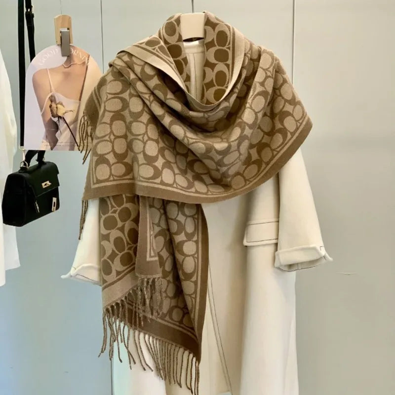 Unisex Thick Double-Sided Cashmere Feel Scarf with Tassels - Winter Fashion Accessory