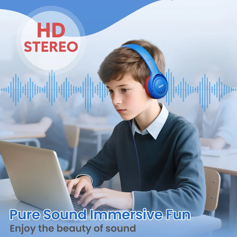 Kids Wired Headphones with Volume Limiter for School and Travel