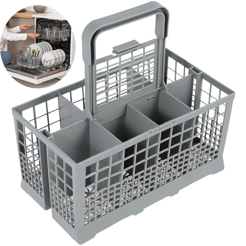 Foldable Dishwasher Cutlery Basket - Universal Silverware Holder, Gray