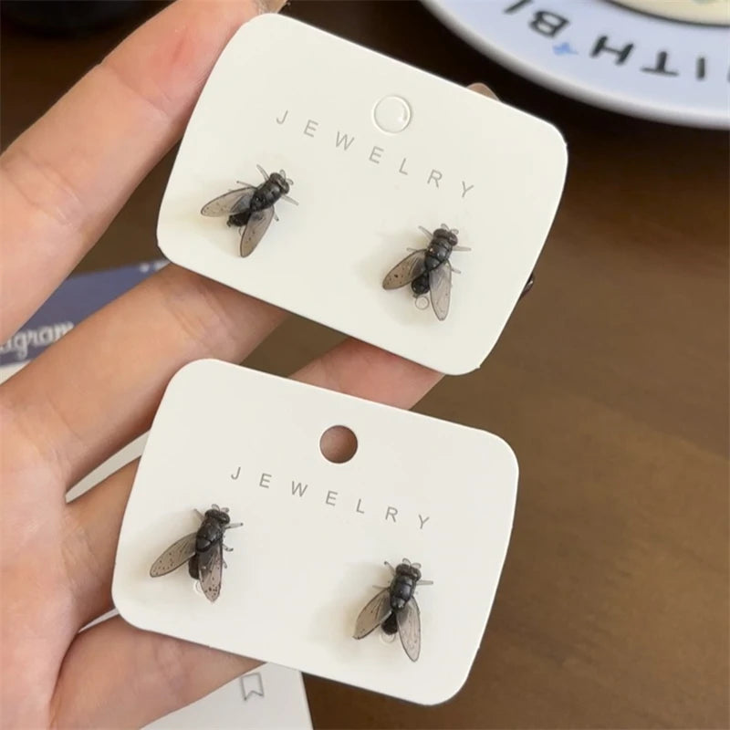 Funny Flies Earrings for Women Halloween Party Insect Jewelry Small Studs