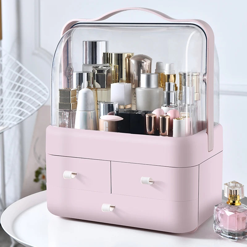 Desktop Makeup Organizer with Drawer and Dust-Proof Storage for Skin Care Products