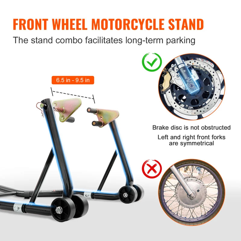 Heavy Duty Motorcycle Stand Lift 850lbs Front & Rear Combo Stand with Casters