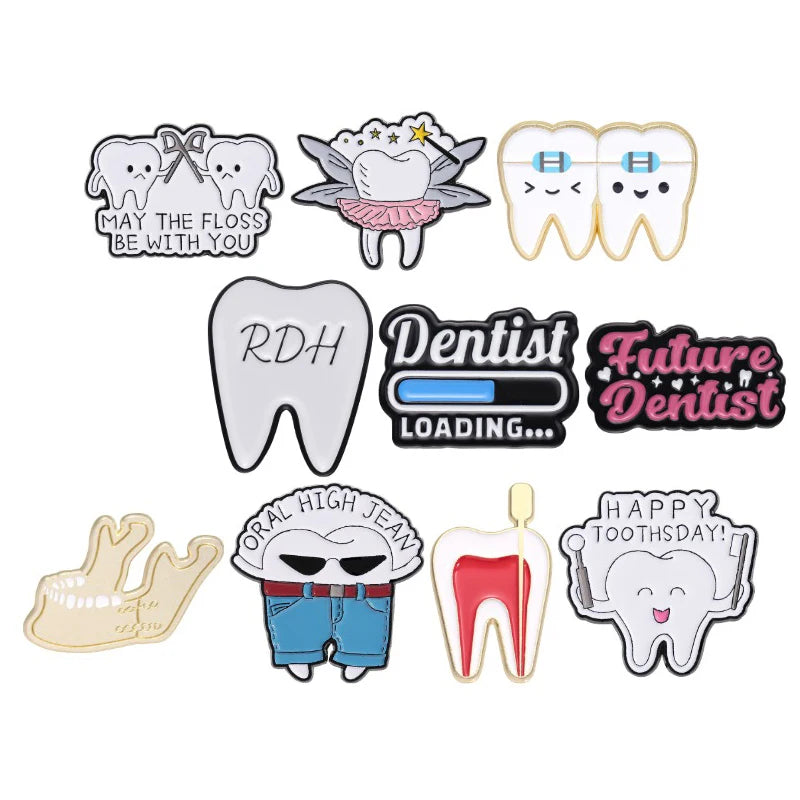Tooth Enamel Pins Set - Dental Nurse Brooches for Kids and Adults