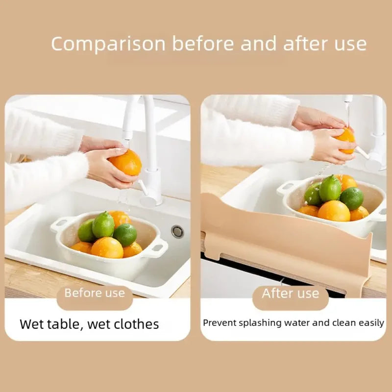 Kitchen Silicone Water Splash Barrier with Suction Cup - Wash Dishes & Fruits