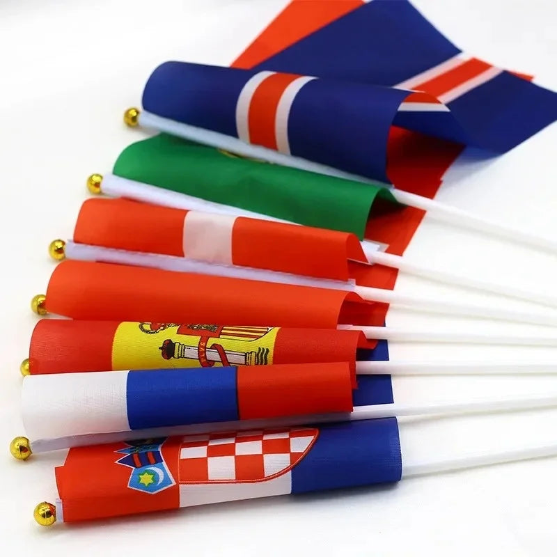 32 Countries International Mini Handheld Flag Set for Sports Events & Festivals