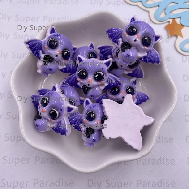 10PCS Colorful Resin Halloween Figurines Set - Spider, Bat, Pumpkin, Ghost & More