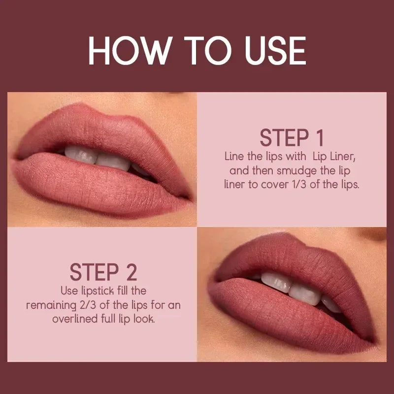 2 in 1 Lipstick and Lip Liner Set Waterproof Long Lasting Matte Makeup for Women